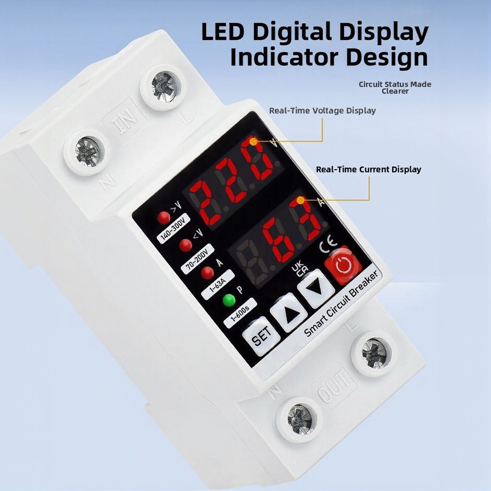 63A Adjustable Voltage Circuit Breaker Overvoltage Protector AC220V 110V