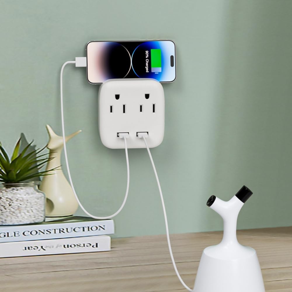 1 Pack Wall Outlet Surge Protector with 2 AC Outlets, 2 USB Ports US Plug