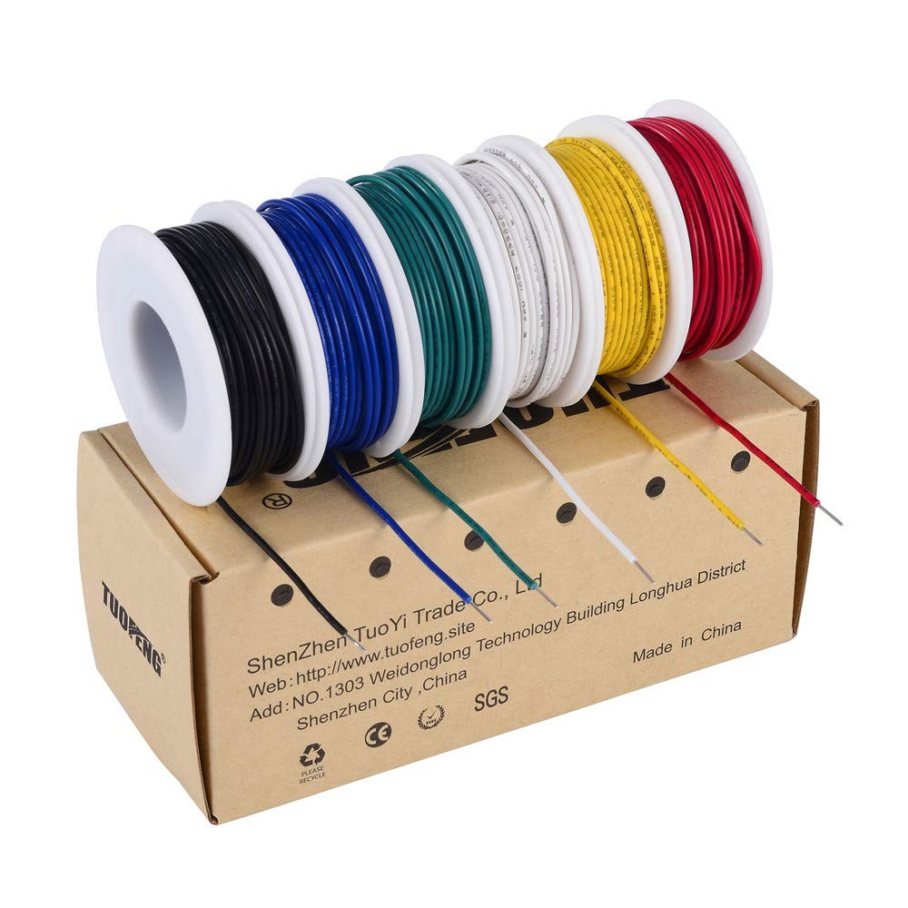 20 AWG Solid Wire 6 Colors 26ft Each (156ft Total), Red, black, green,…