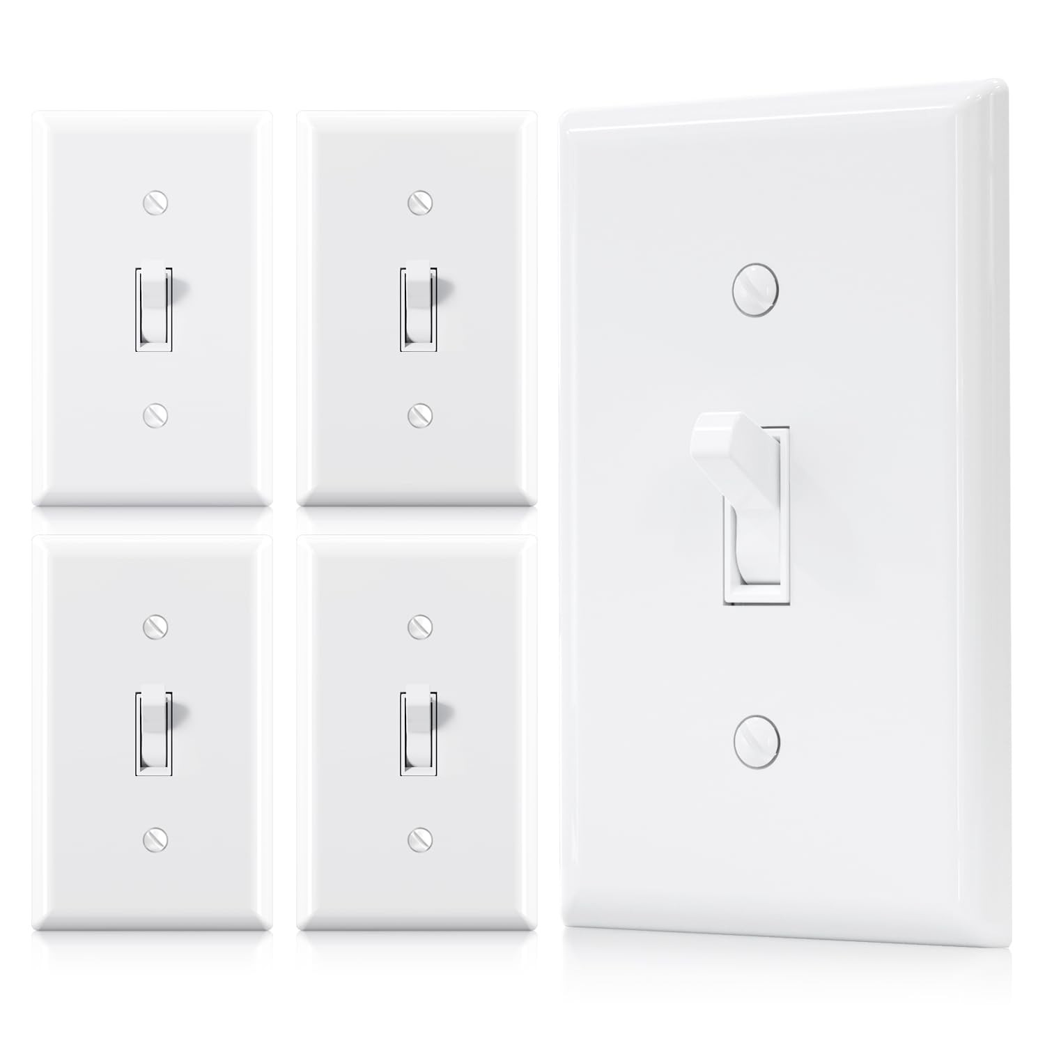 5 PCS 15 Amp 120V Single Pole Toggle Light Switch Glossy White SelfGrounding