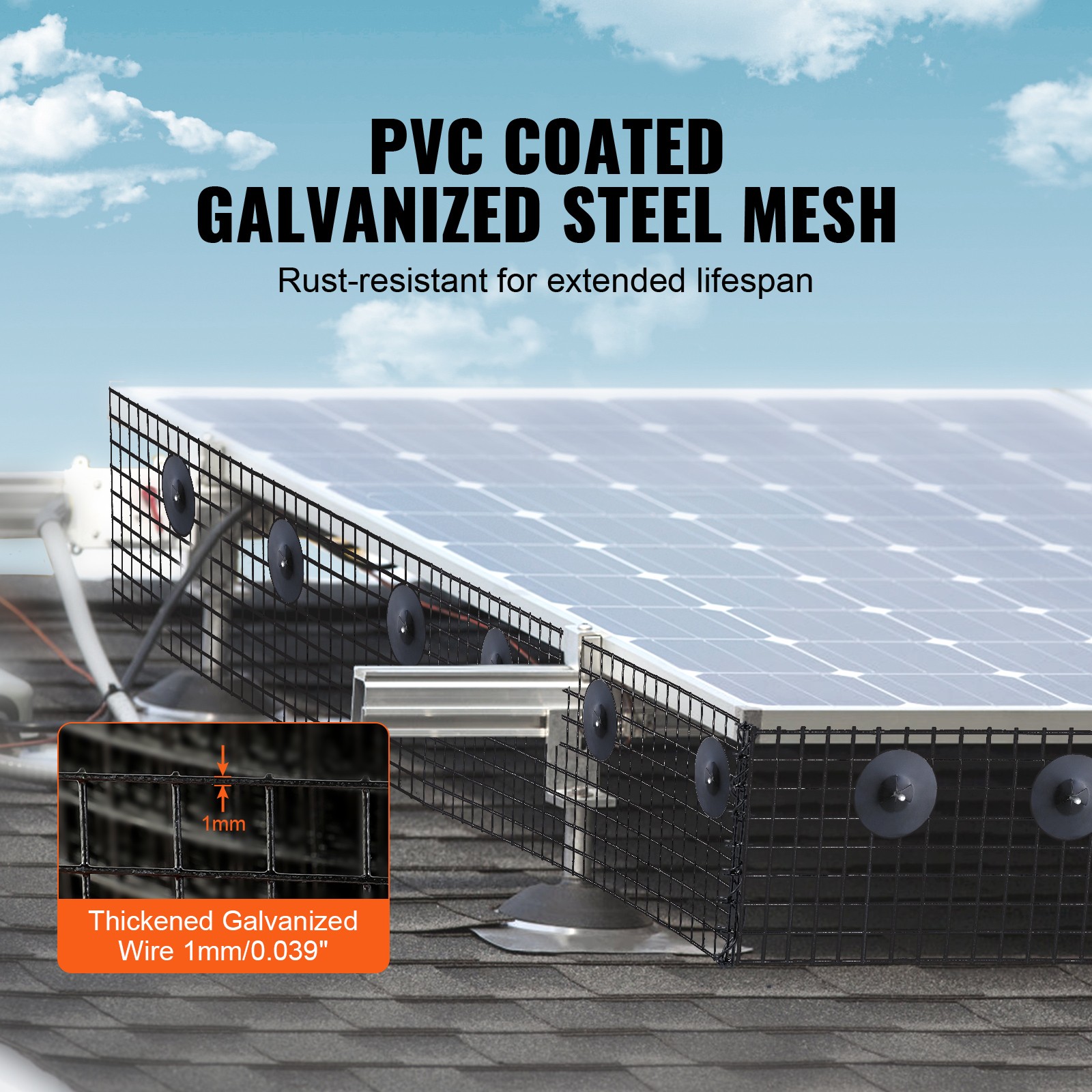 Uimoso 8in x 100ft Solar Panel Mesh Kit with 70 Fasteners for Bird Protection