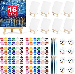 16 Pack 8 * 10In Canvas Boards for Painting, Art Canvas for Drawing with 32 Brus