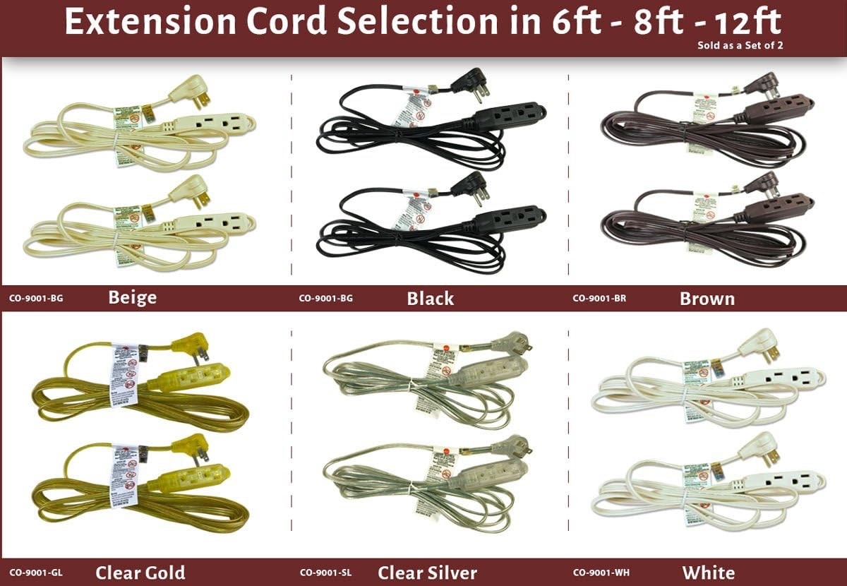 Royal Designs 8ft Flat Plug Extension Cord 3 Outlet Gold Set of 2
