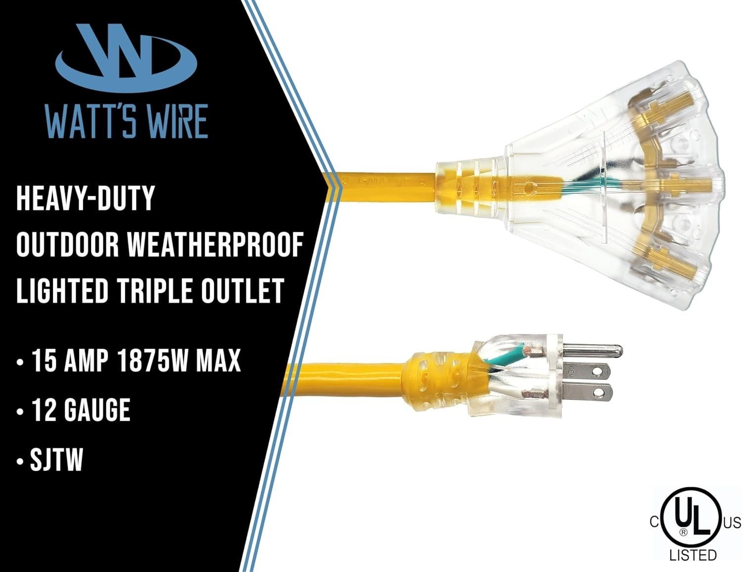 Lighted 15ft Heavy Duty Outdoor Extension Cord – Waterproof & Abrasion Resistant