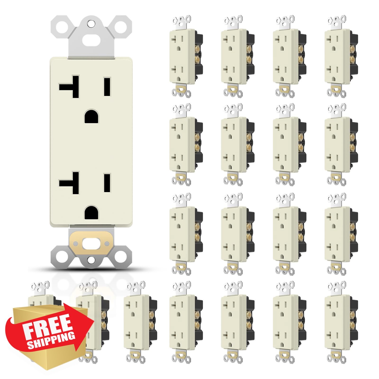 TOPELER 20 Pack Light Almond 20 Amp Outlet