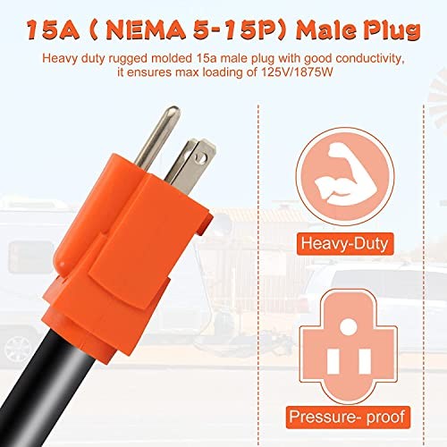 50 Amp to 110 Volt RV Adapter Cord, NEMA 5-15P Male to NEMA 14-50R Female 10