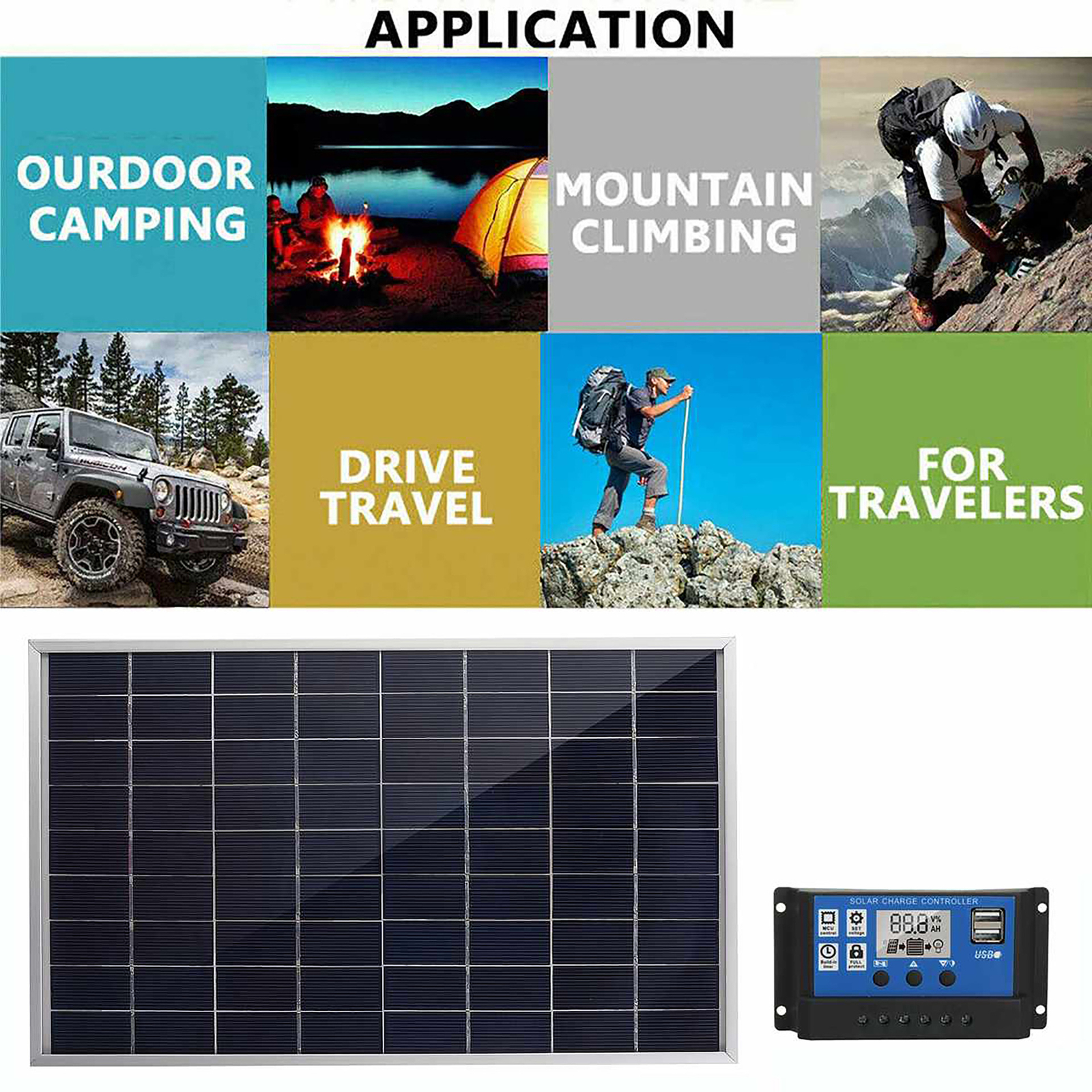 60W Solar Panel Battery Maintainer Car RV Charger 12V Tender Trickle Waterproof