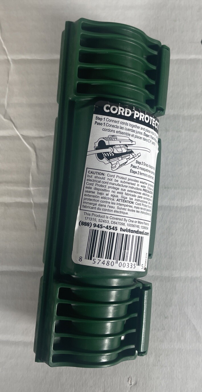 Cord Protect Outdoor Extension Cord Cover Plug Protection Green Twist and Seal