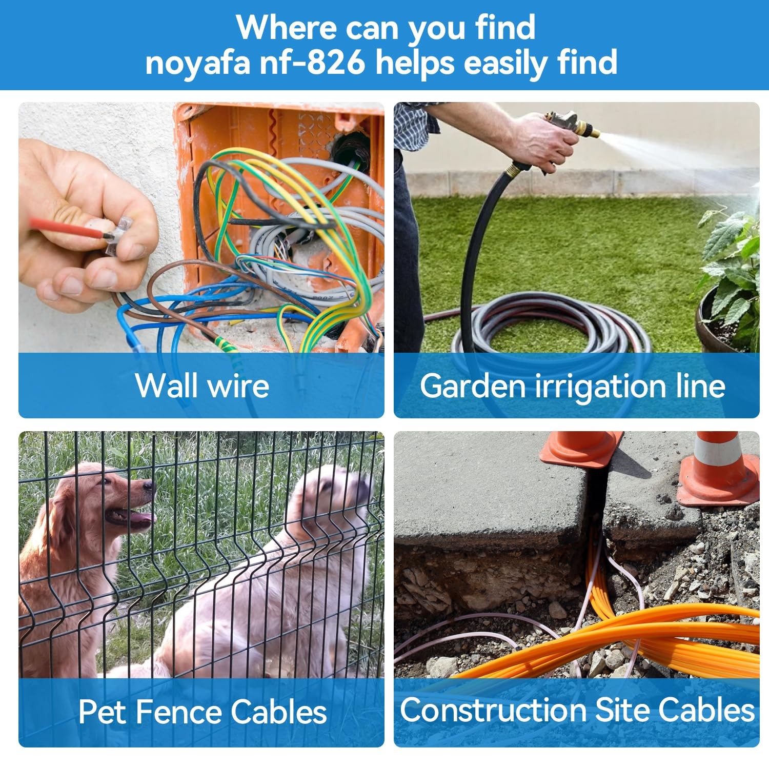 NOYAFA NF-826 Underground Cable Locator Wire Tracker, for Dog Fence Black