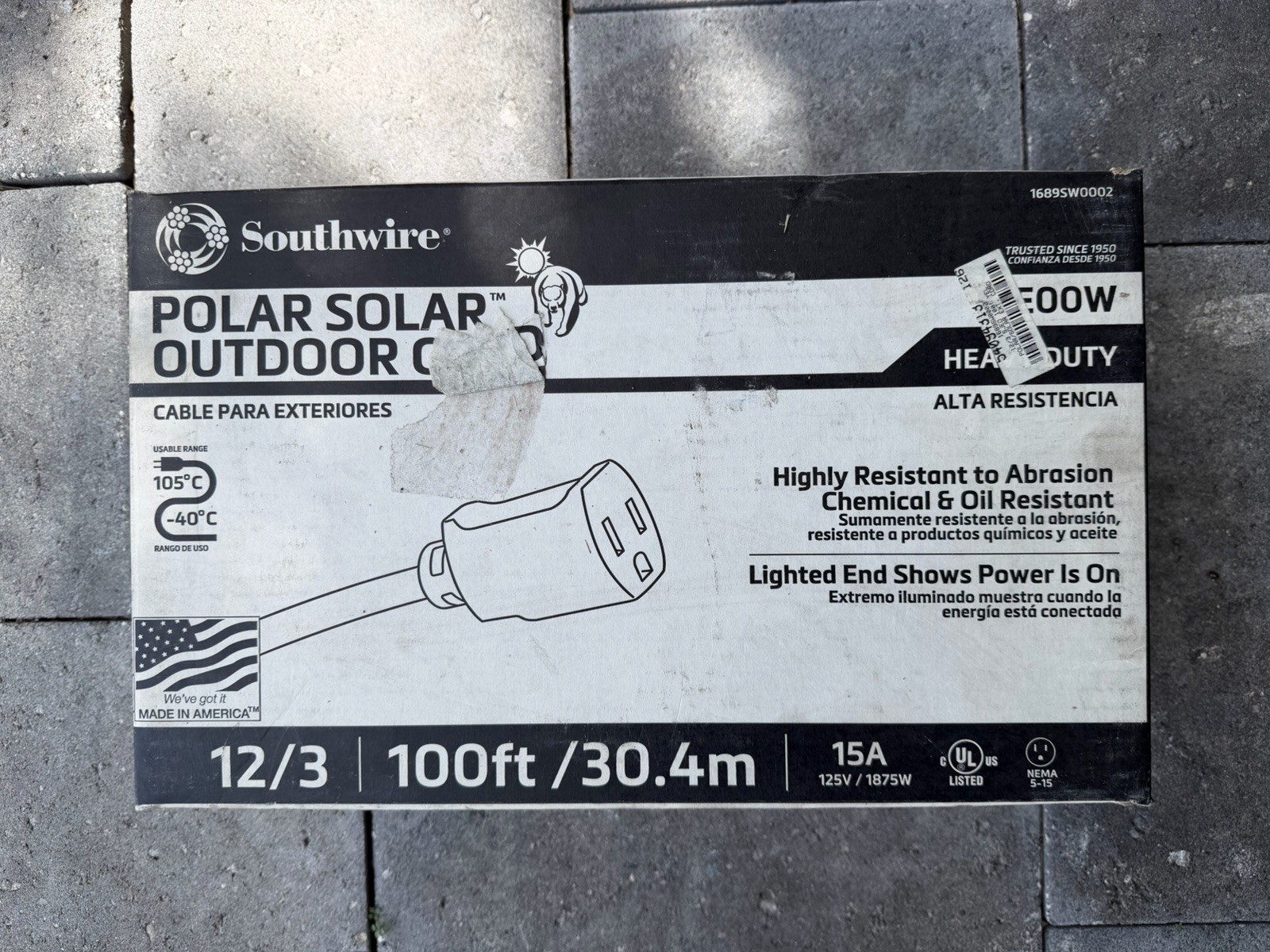 Southwire 100 Ft. 12/3 SJEOOW Heavy Duty Standard Extension Cord – New