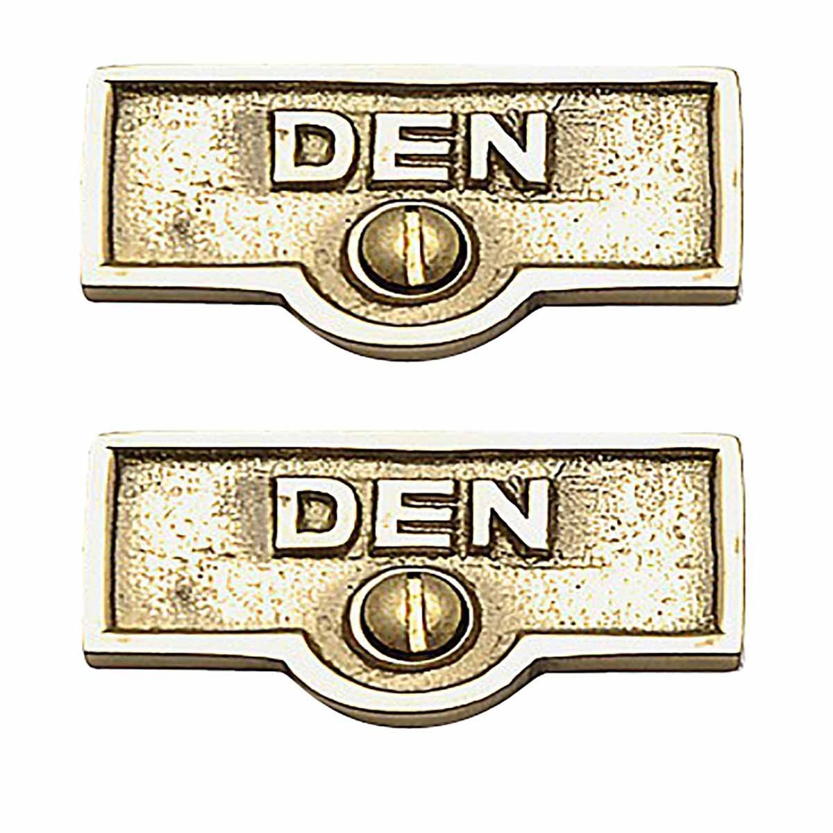 Switch Plate Tags “DEN” Name Signs Labels Lacquered Brass Pack of 2 Renovators