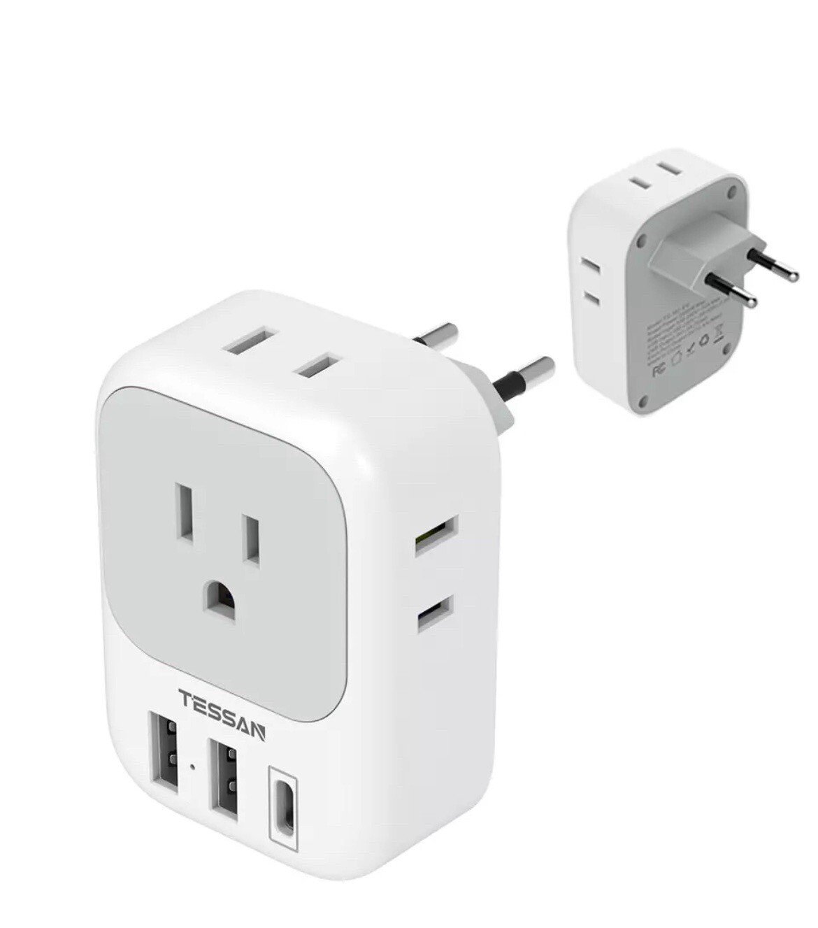 European Plug Adapter Travel Power Plug with 4 Outlets 2USB Port 1 USB C