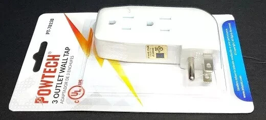 3 Pack “L” Style 3-Way Grounded Electrical Outlet Wall Plug Power Splitter