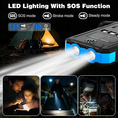 Solar Charger Power Bank 20,000mAh, Portable Charger, 4 Cables 3 Ports Blue