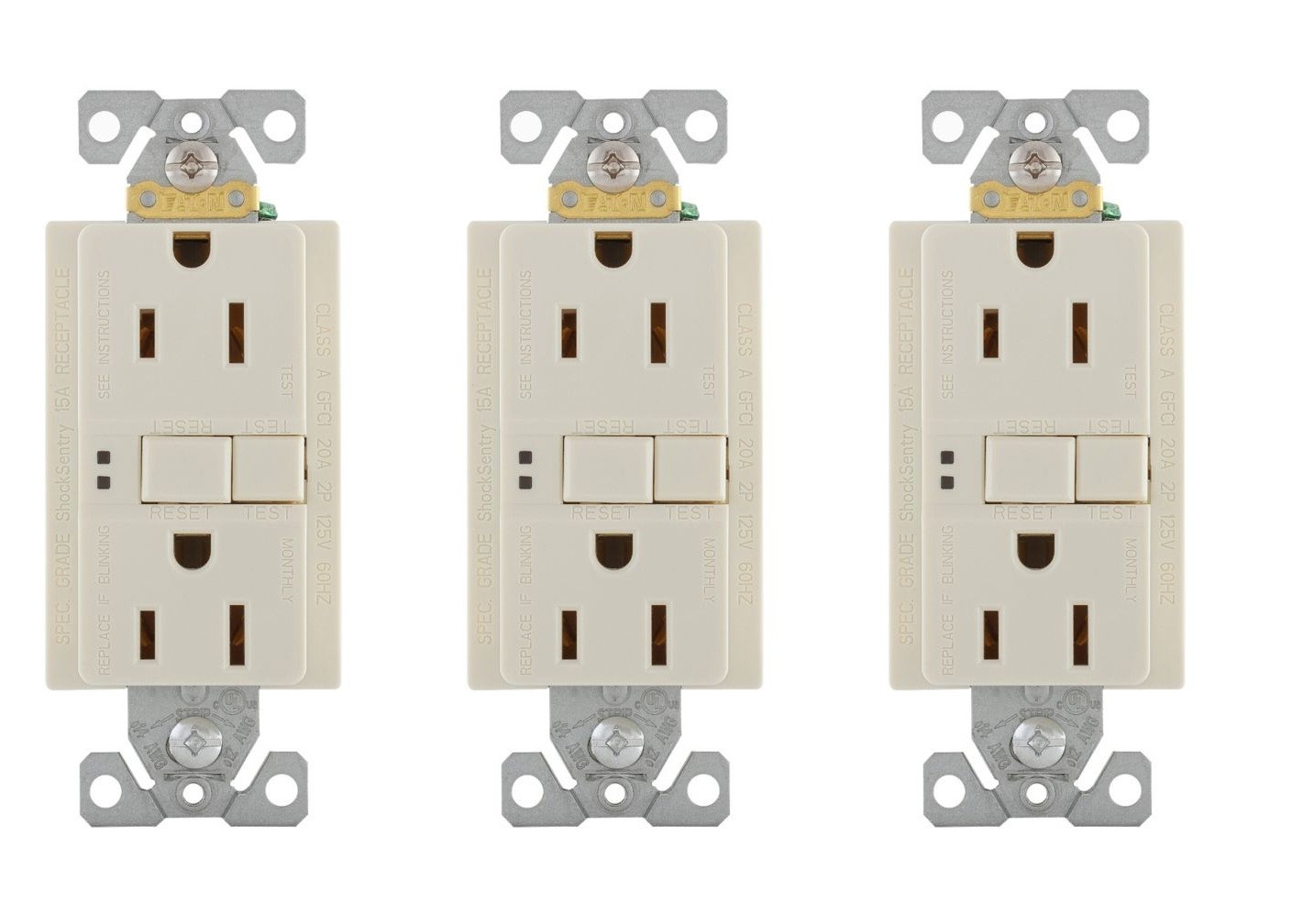 30 Pack Eaton SGF15A GFCI Duplex Outlet Receptacle Almond 15A 125V AC, Self Test