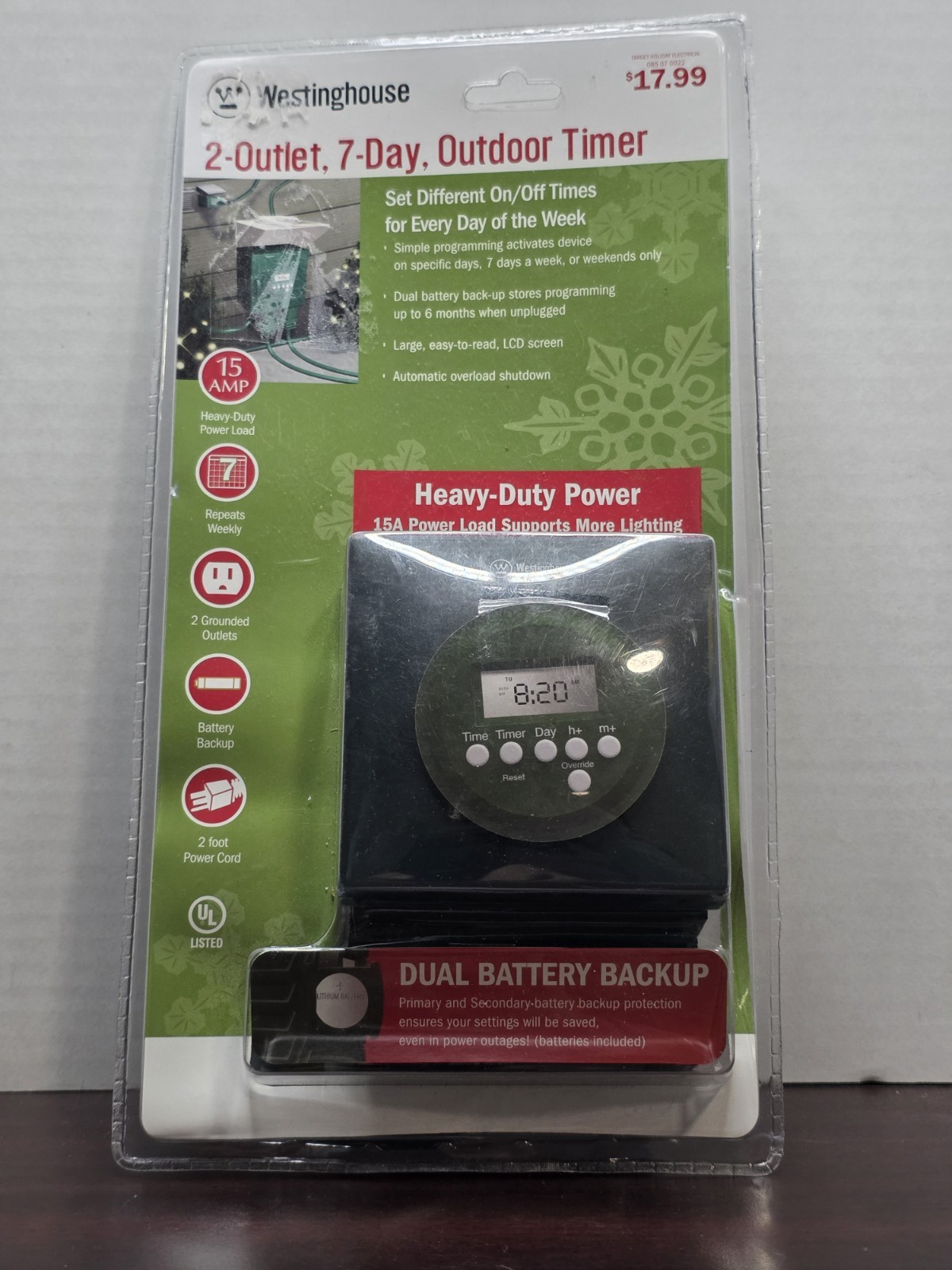 Westinghouse 2-Outlet 7-Day Outdoor Digital Timer Heavy Duty 15A NIP 51215