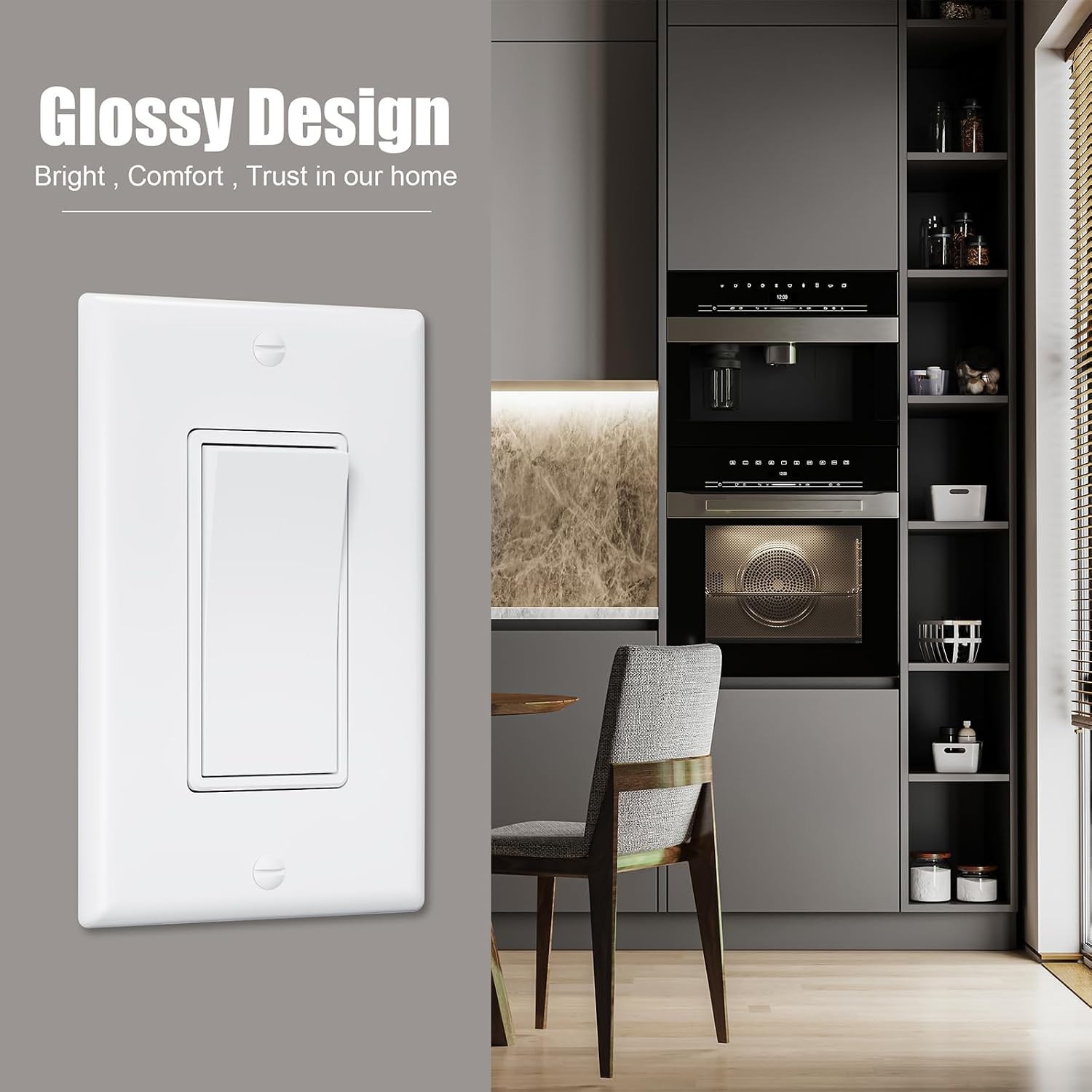Gloss White Decorator Light Switch 15A 120V/277V