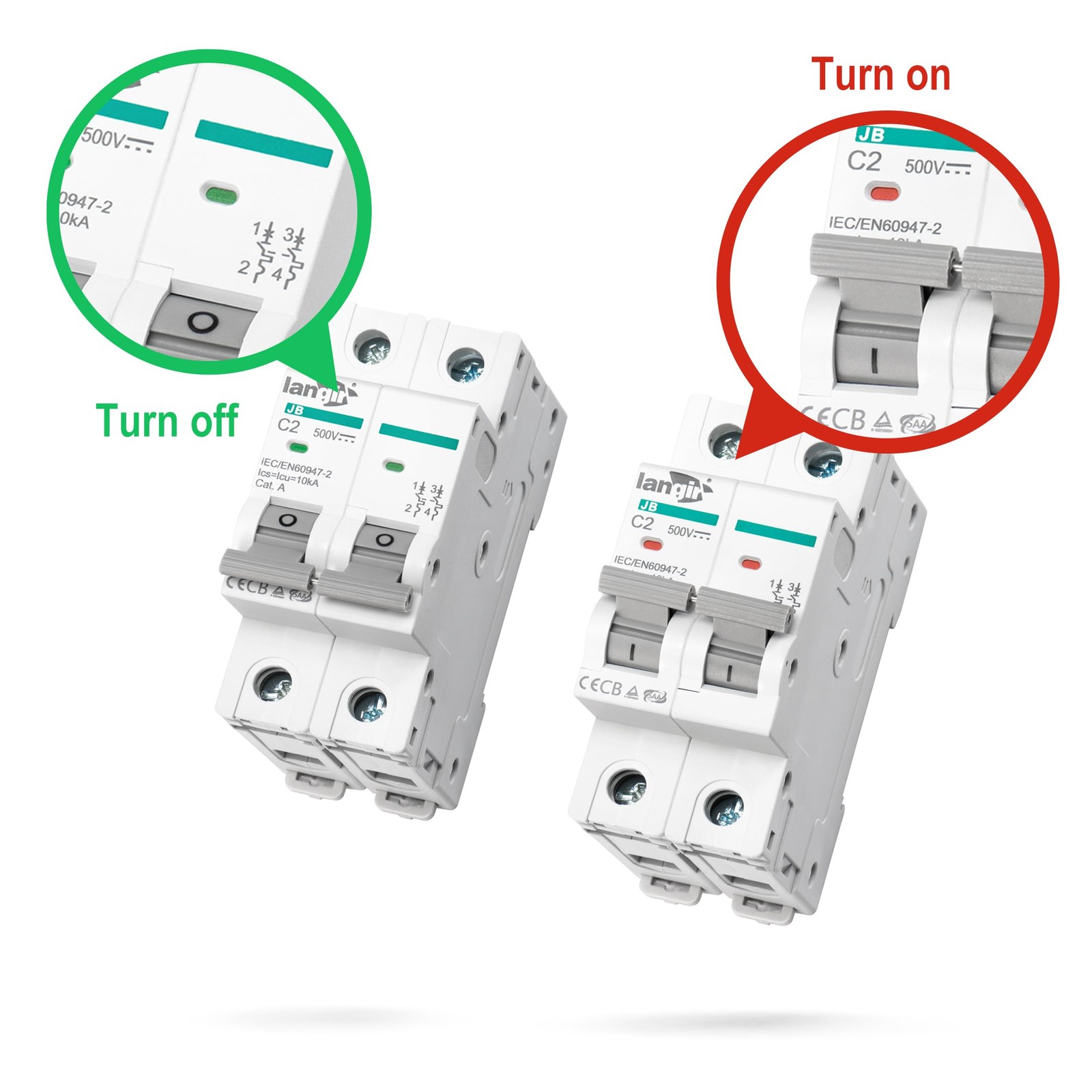 LANGIR 2P DC Circuit Breaker 20A 500V, DIN Rail Mount Solar Disconnect Switch…