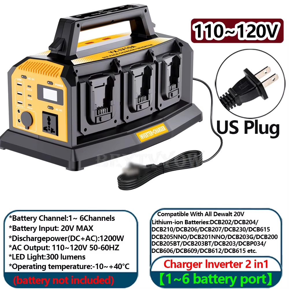1000W Power Inverter 6A Battery Charger Compatible with Dewalt 20V Li-ion Batter