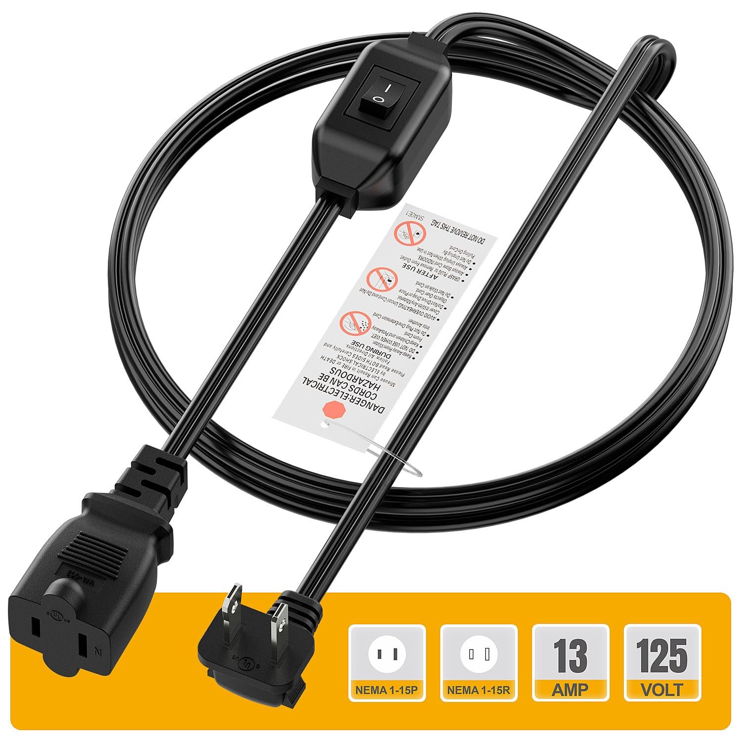 [6-Feet] On Off Switch Extension Cord, Right Angle 2-Prong Polarized Extensio…