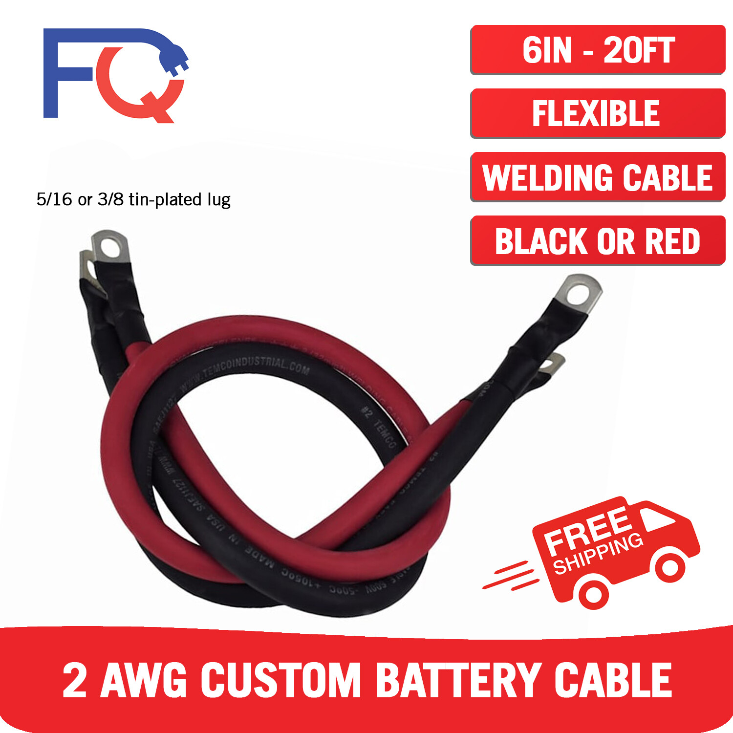 2 AWG Gauge Custom Battery Cable Copper Car Solar Power Wire Inverter RV Welding