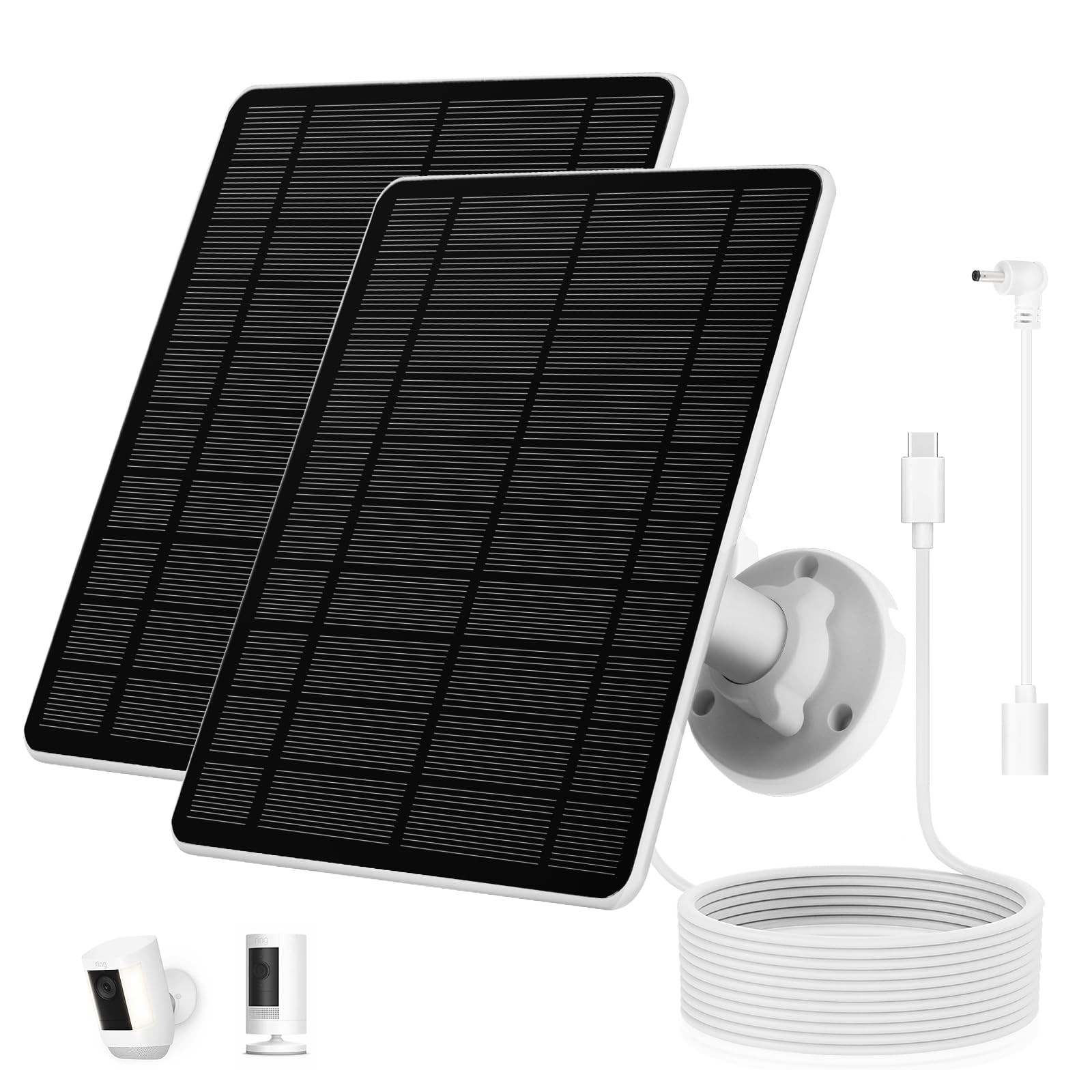 Solar Panel for Ring Camera, 2 Pack 5W Charger Compatible with Black