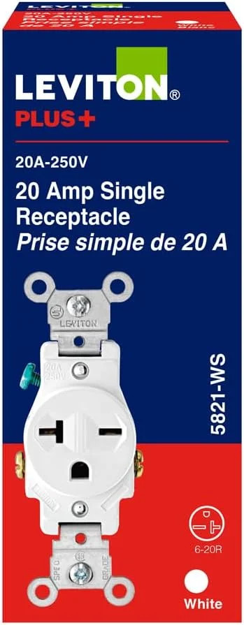 Leviton Single Receptacle Outlet 20 Amp 250 Volt Side Wire White Commercial