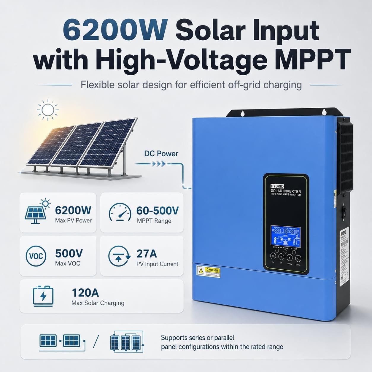 US 4200W 24V Solar Hybrid Inverter 110V 120V Pure Sine Wave 120A MPPT Controller