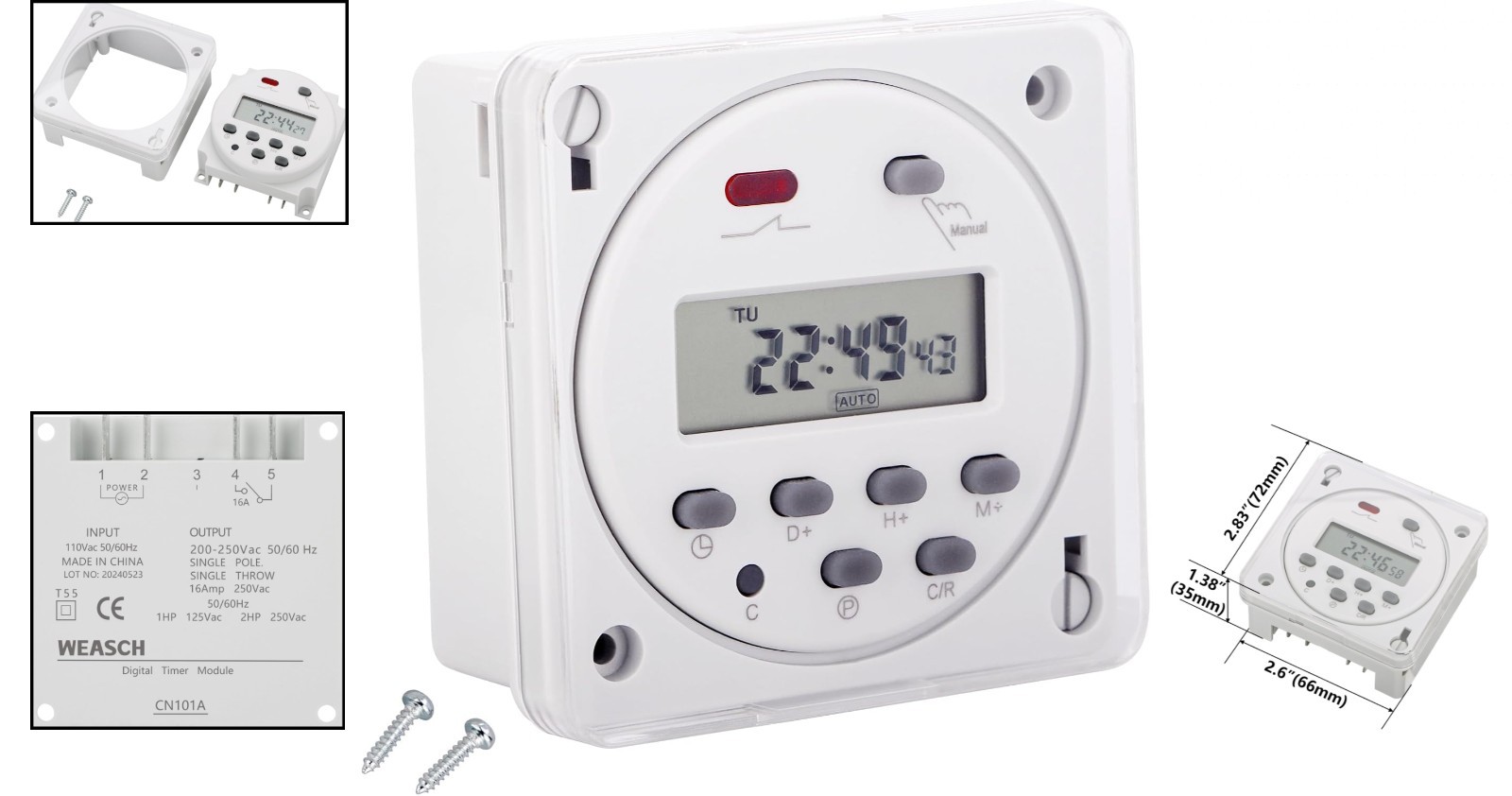 Timer Switch, CN101A, AC 110V 16Amp, Digital LCD Power Programmable Timer Time