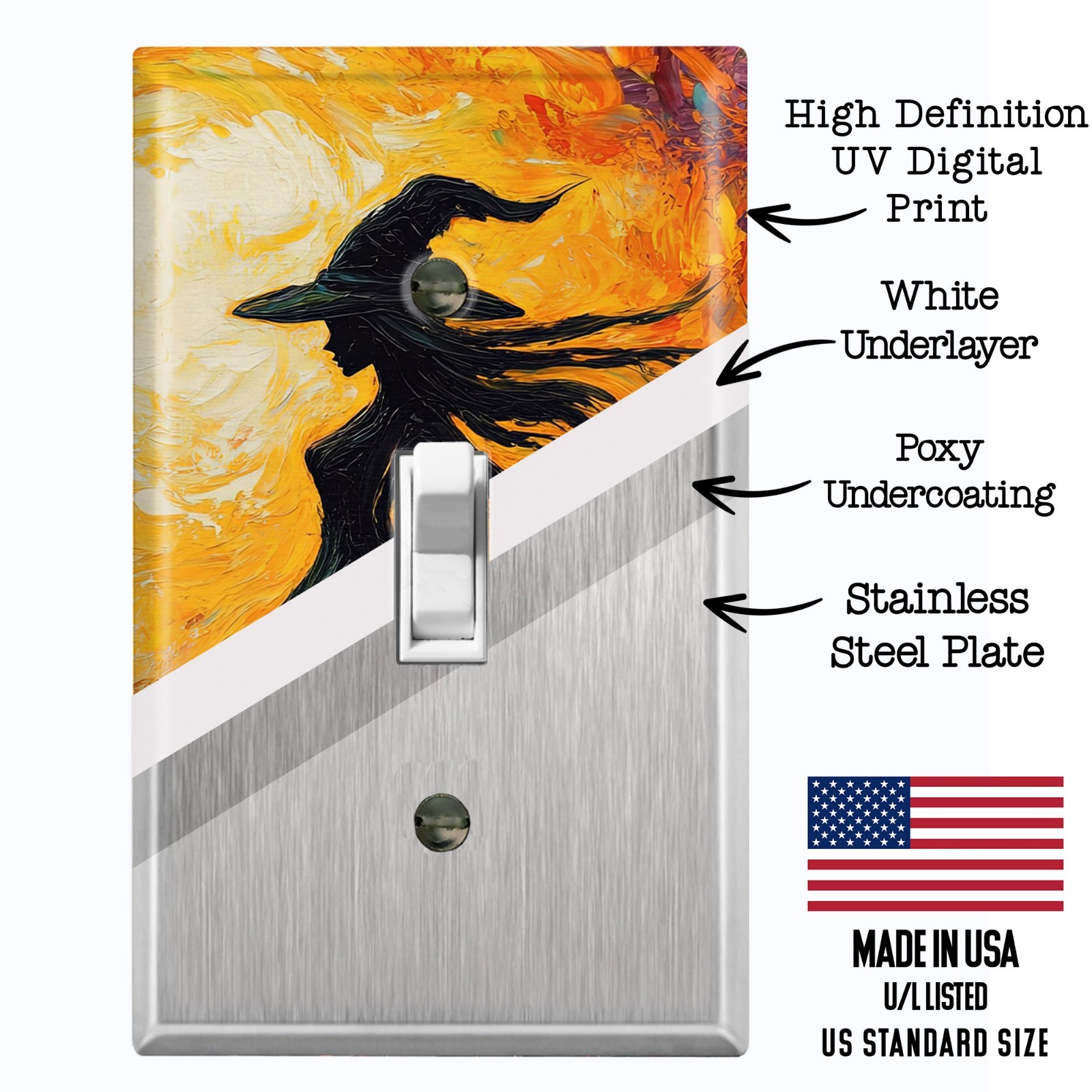Metal Light Switch Outlet Cover Wall Plate Halloween Witch Sunset Art HWN129