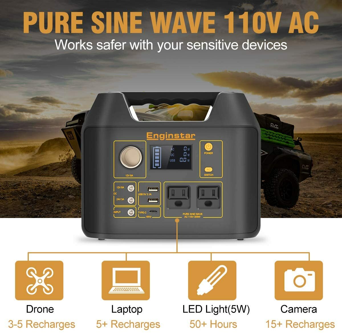 PORTABLE POWER Station Android Apple Solar AC/DC Charge 300W EMERGENCY GENERATOR