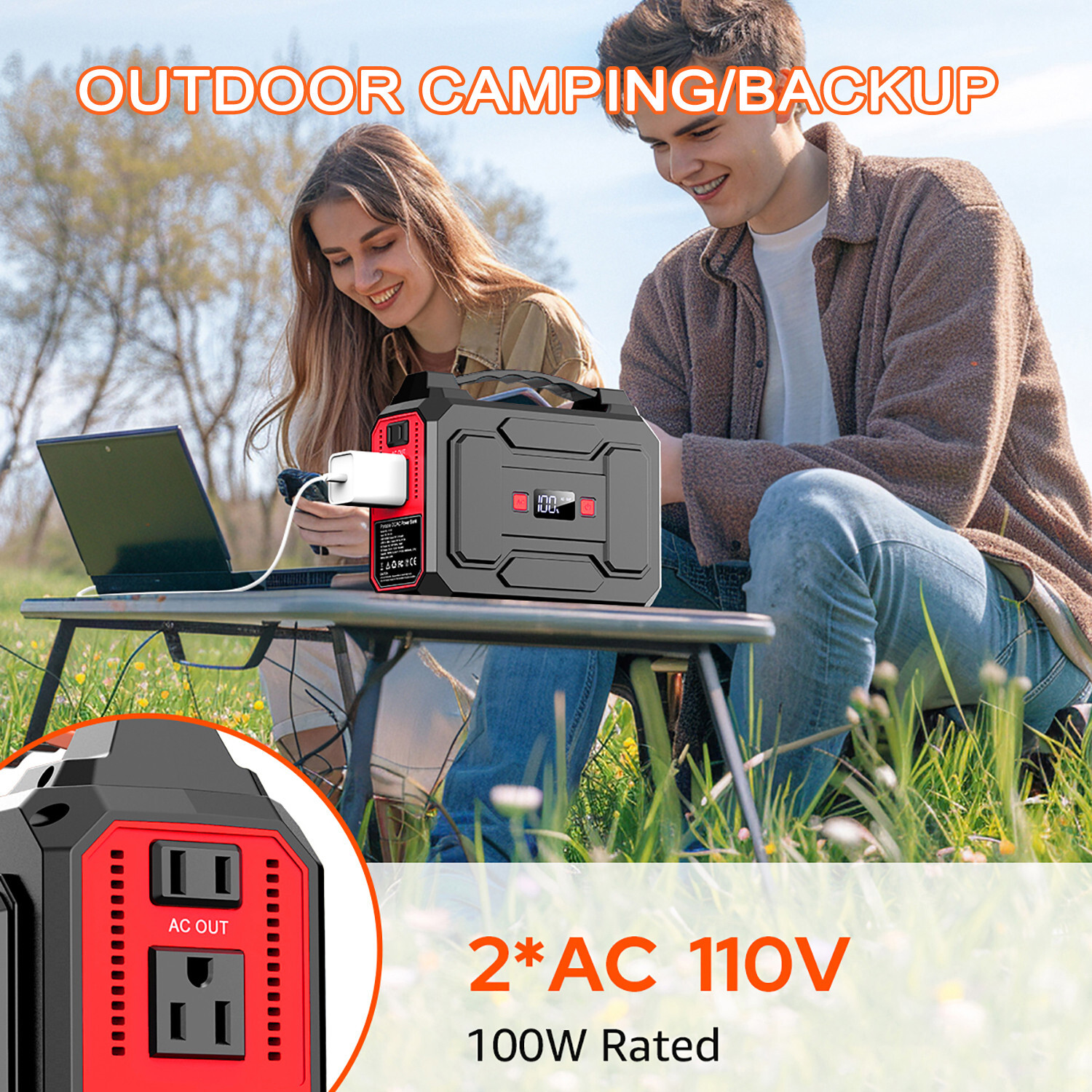 100W Portable Power Station Solar Generator & 40W Solar Panel for Camping Trip