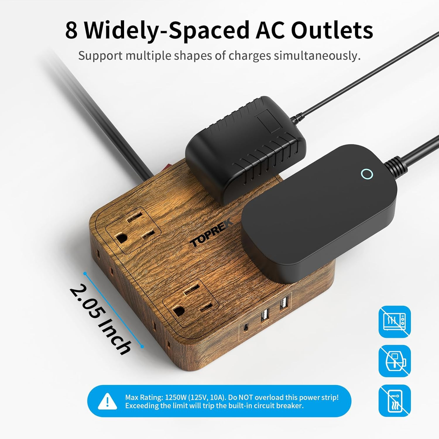 Power Strip Surge Protector (1080J), 8 Widely-Spaced Outlets with 1 US…