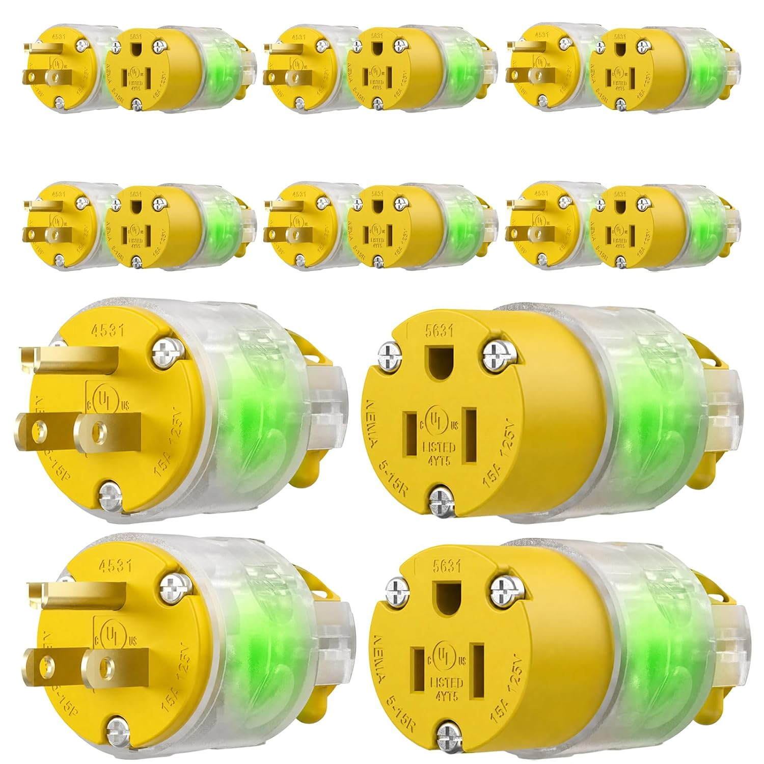 8 Set 15 Amp 125Volt Lighted Extension Cord Replacement Ends Male and Female, St