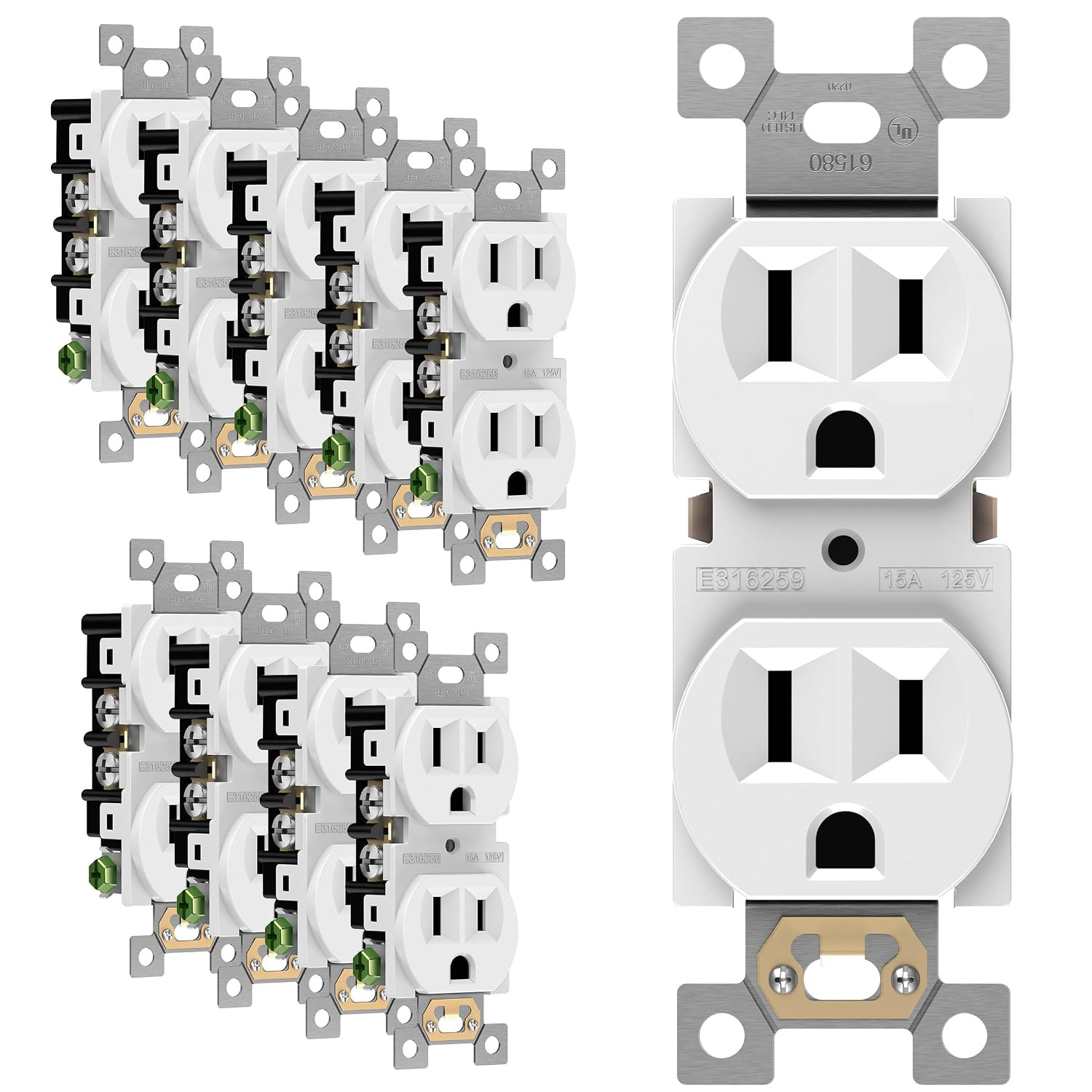 Duplex Receptacle Outlet, Residential Grade Electrical Wall Outlet, 15A 125V, Se