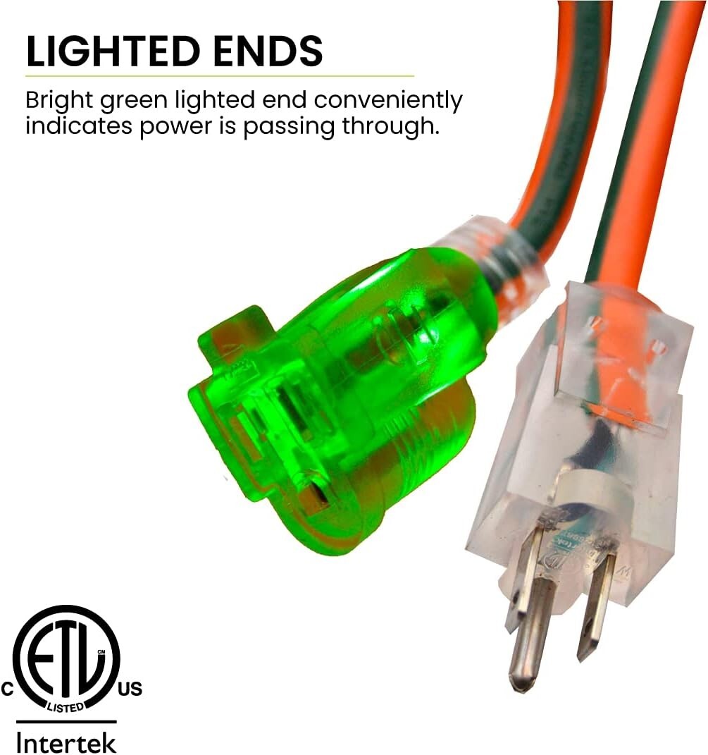 ETL Listed 50-Foot Outdoor Extension Cord – Moisture and Abrasion Resistant