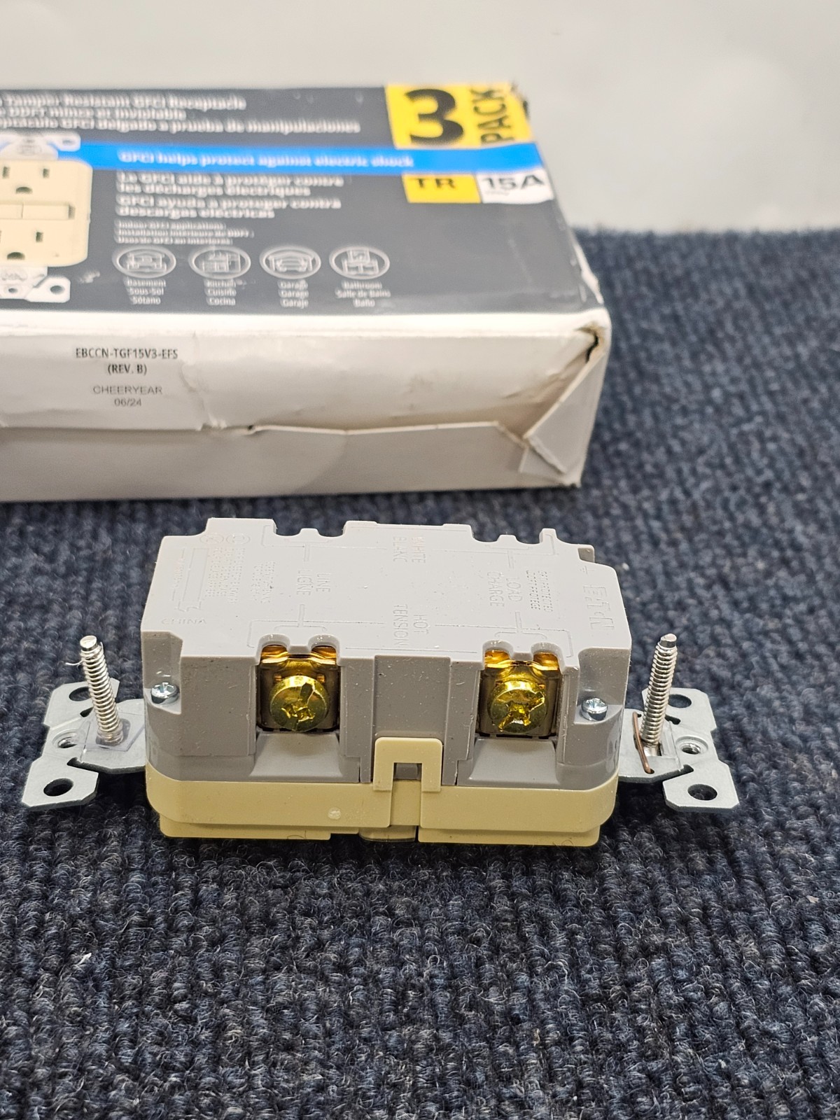 (QTY 3) Eaton TRGF15V-3-L: 15A Tamper Resistant Duplex Receptacle – Ivory