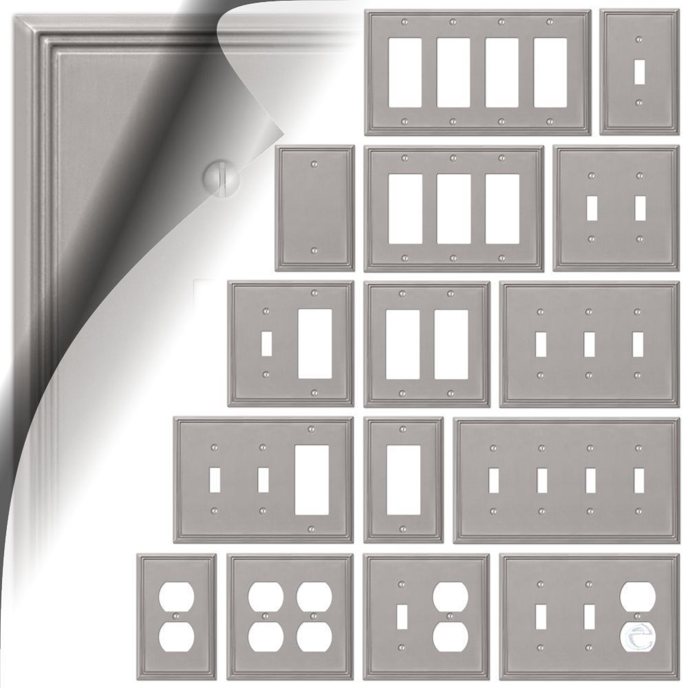 Brushed Nickel Switch Plate Satin Metro Line Wallplate Toggle Duplex Rocker GFI
