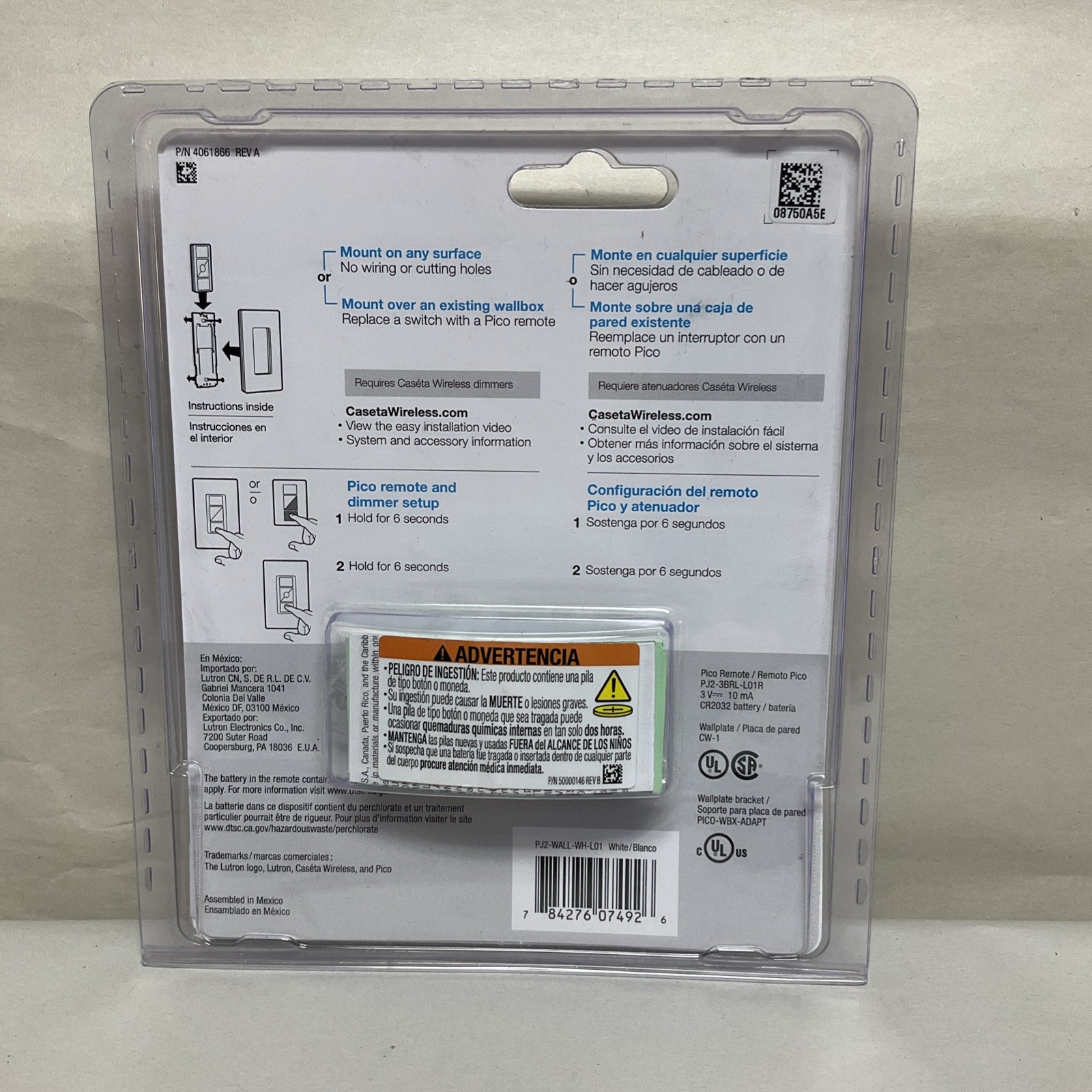 Lutron PJ2-WALL-WH-L01 Remote Control Wall Mounting Kit – White