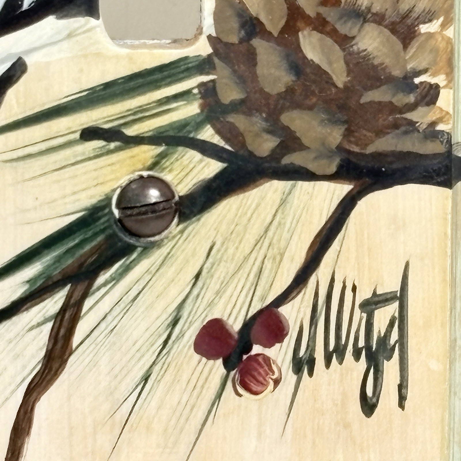 Vintage Hand Painted Chickadee Single Switch Plate Wood Artist Signed Toggle
