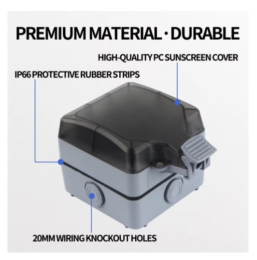 GTRIC IP66 Waterproof Outdoor Electrical Socket w/ Switch 250V AC