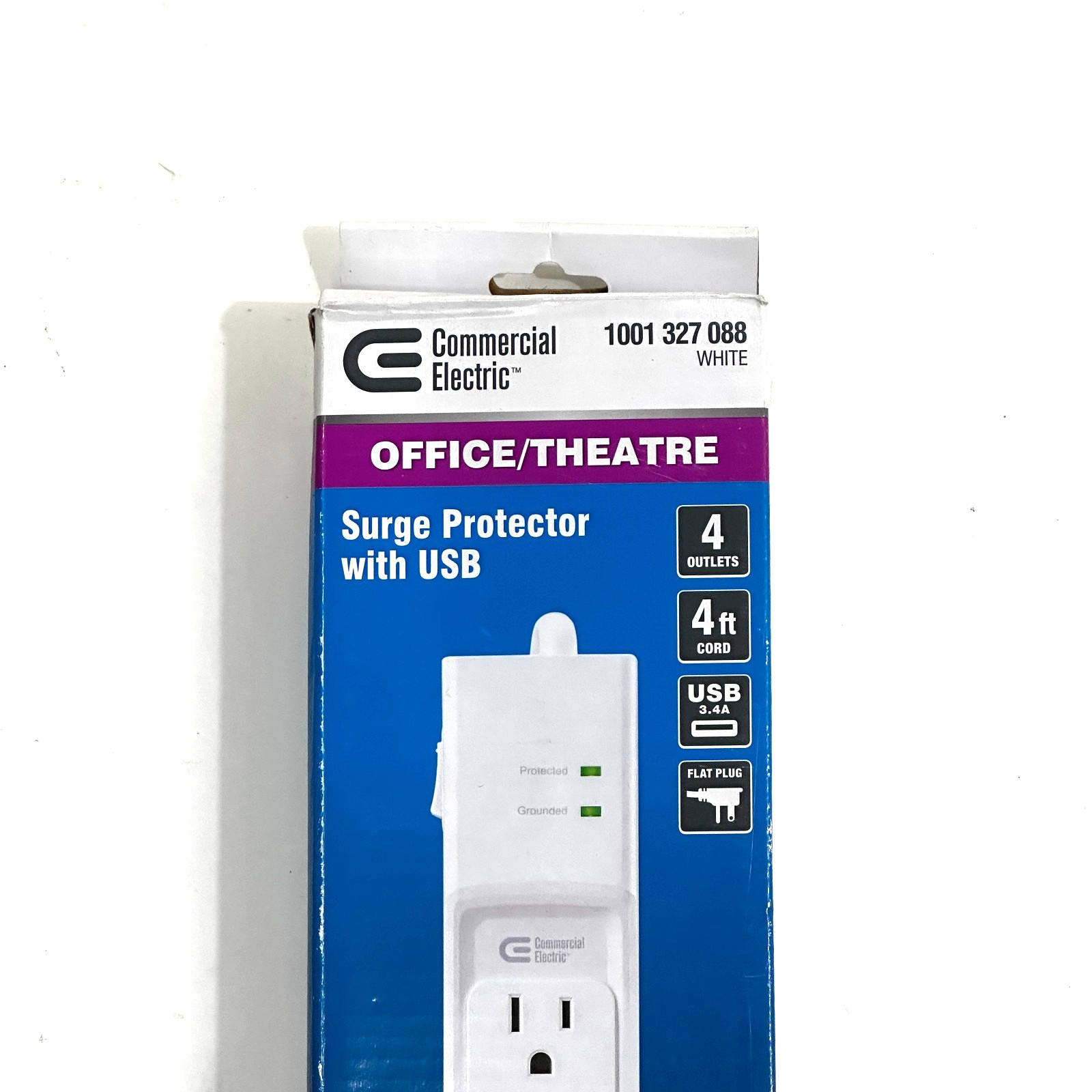 Commercial Electric 4 Outlet Surge Protector USB 1500 Joules HDC404UWH NEW