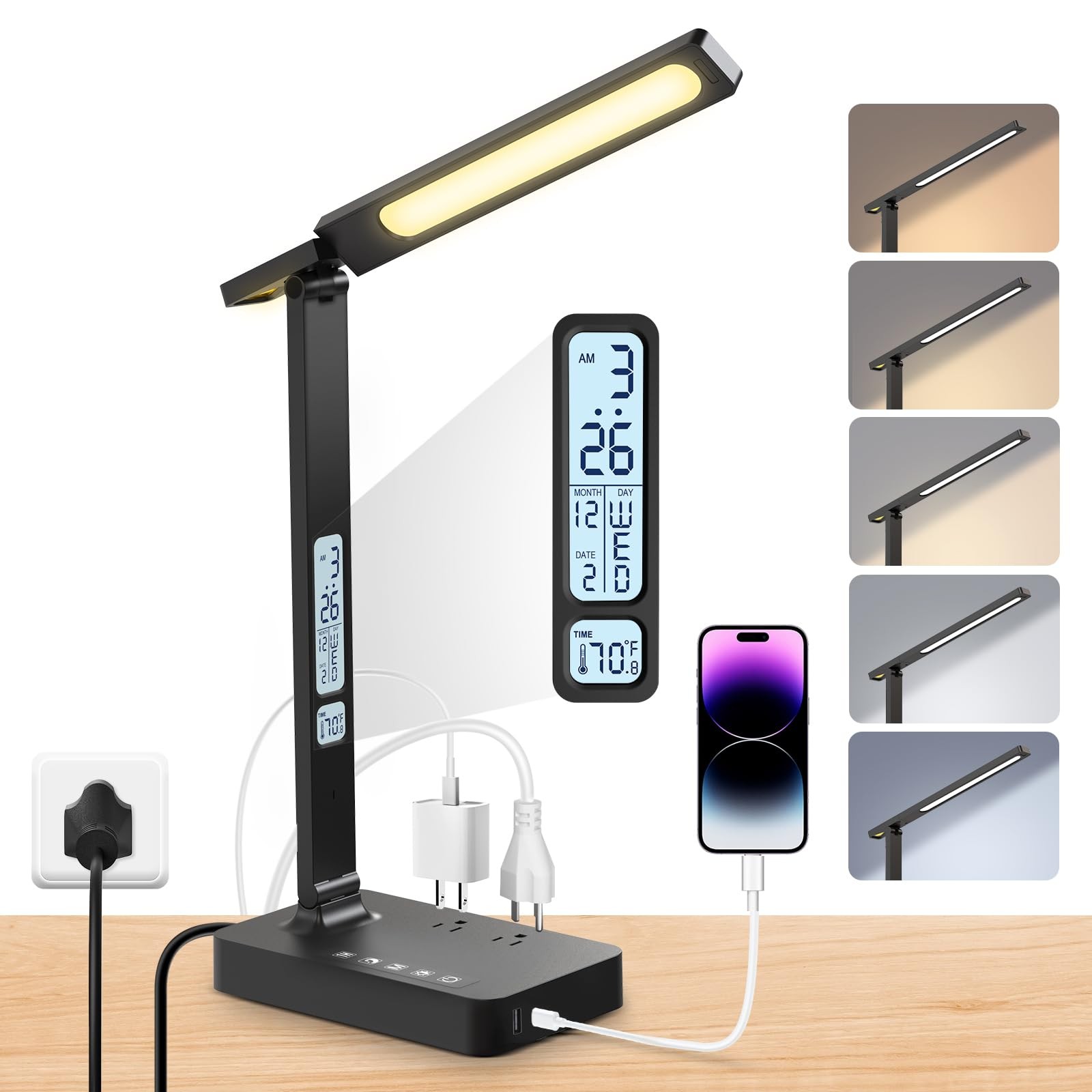 Power Strip with LED Desk Lamp: Table Lamp with Charging Station – 2 Outlets …