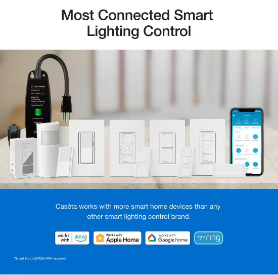 Pico Paddle Remote for On/Off Control of Caseta Smart Switches/Dimmers, White (P