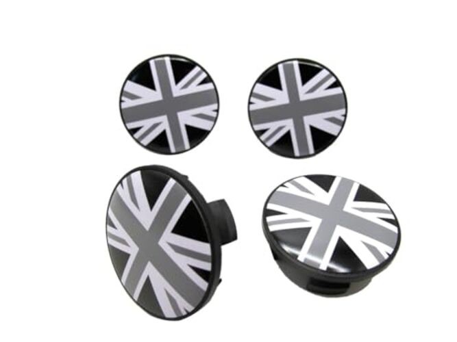 Black/Gray Union Jack Wheel Hub Center Cover for Cooper MK2 (54 mm)