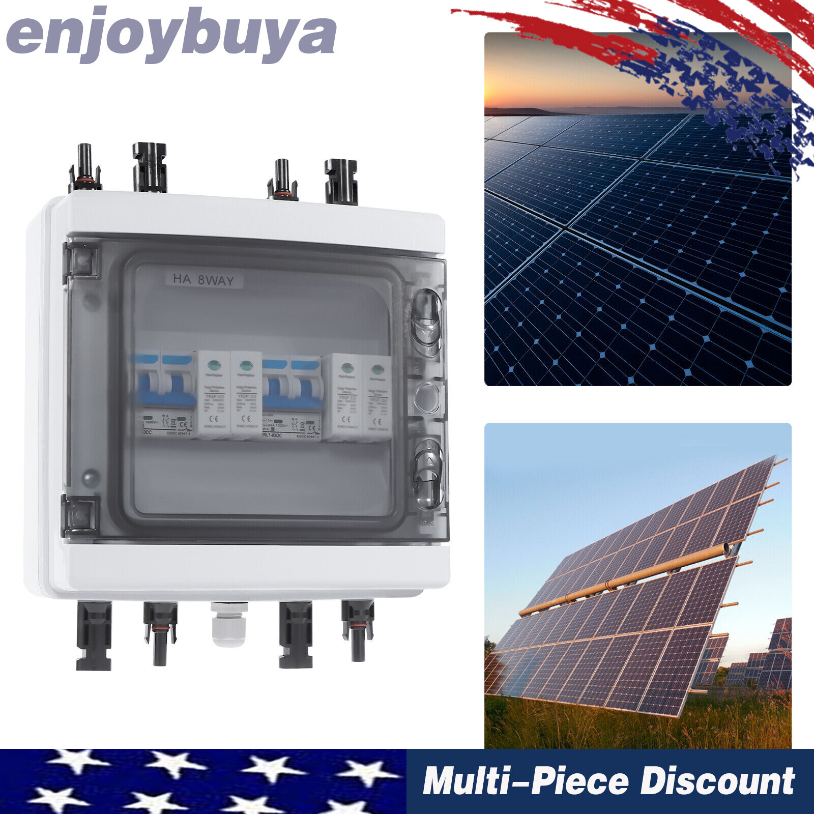 2 Strings Solar Combiner Box with Manual Disconnect and Surge Protection