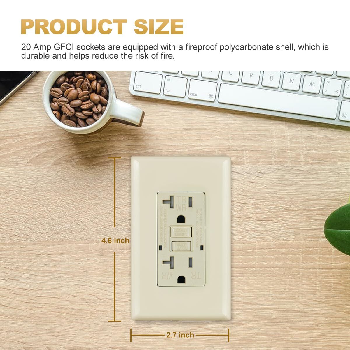 20A GFCI Receptacle Outlet,Tamper Resistant,LED Indicator, Ivory,125V ETL listed