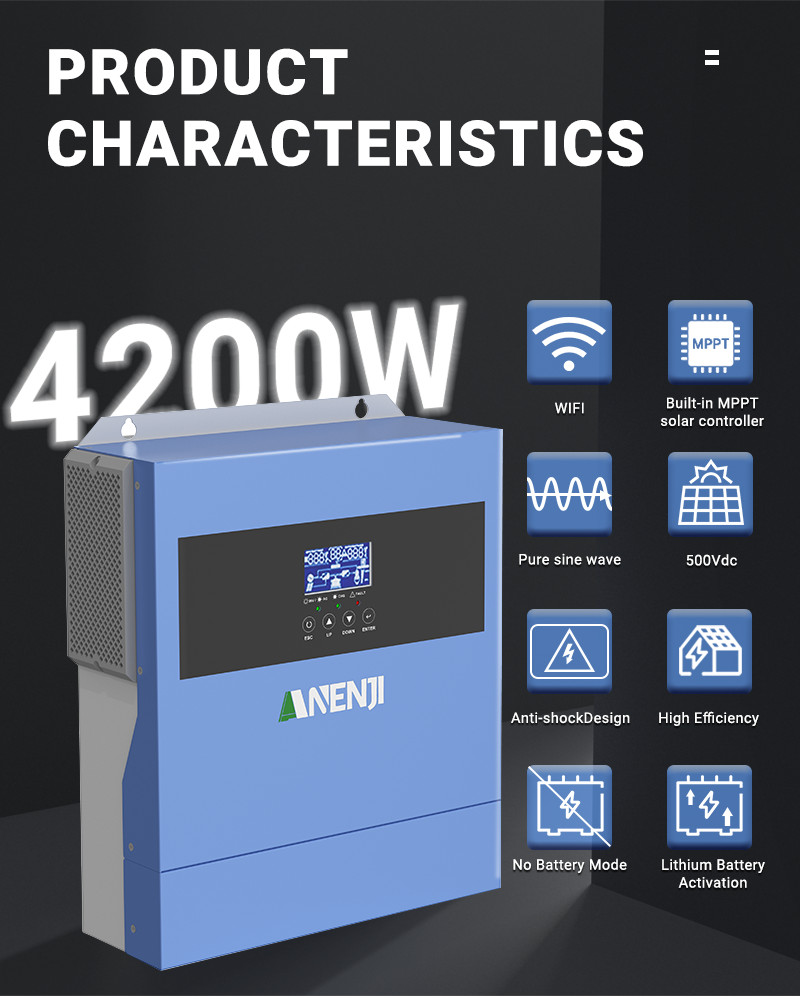 4200W 24V Solar Inverter Hybrid Off-Grid MPPT 500V 100A Charger Controller WIFI