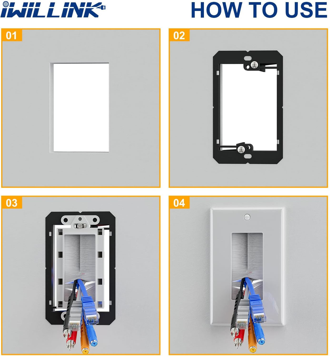 Iwillink Brush Wall Plate with Low Voltage Mounting Bracket 6-Pack, Cable Pass T