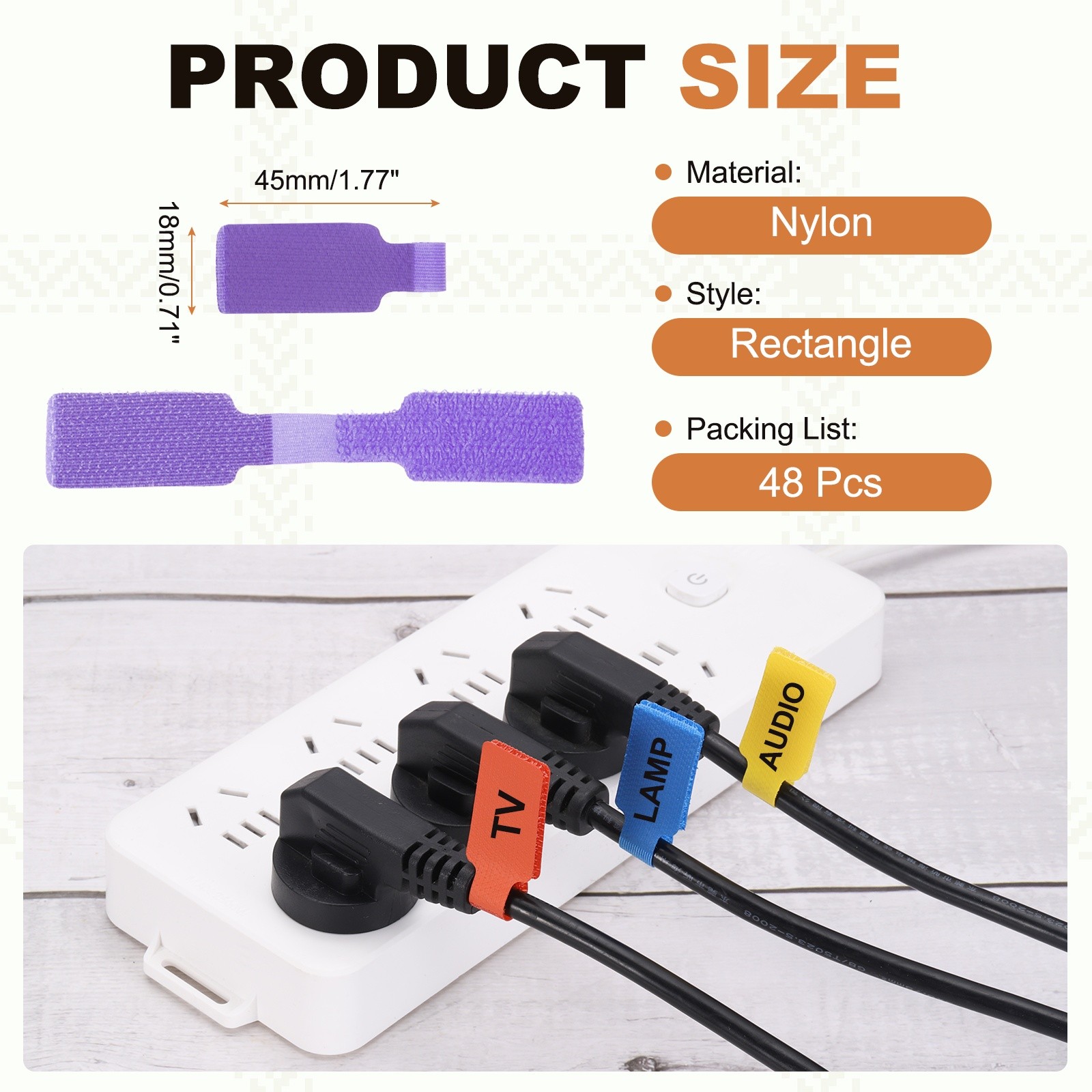 48 Pcs 1.8″ Rectangle Cable Labels Tags Purple